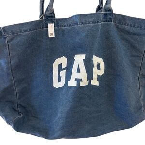 NWT GAP Oversized Denim Tote Bag Blue Logo Shoulder Bag